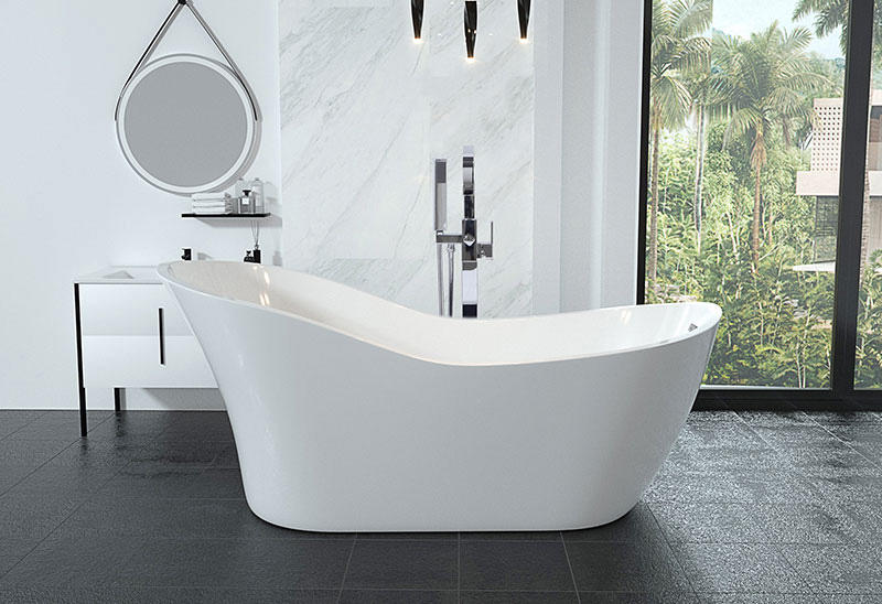 Freistehende 67-Zoll-Badewanne aus weißem Acryl